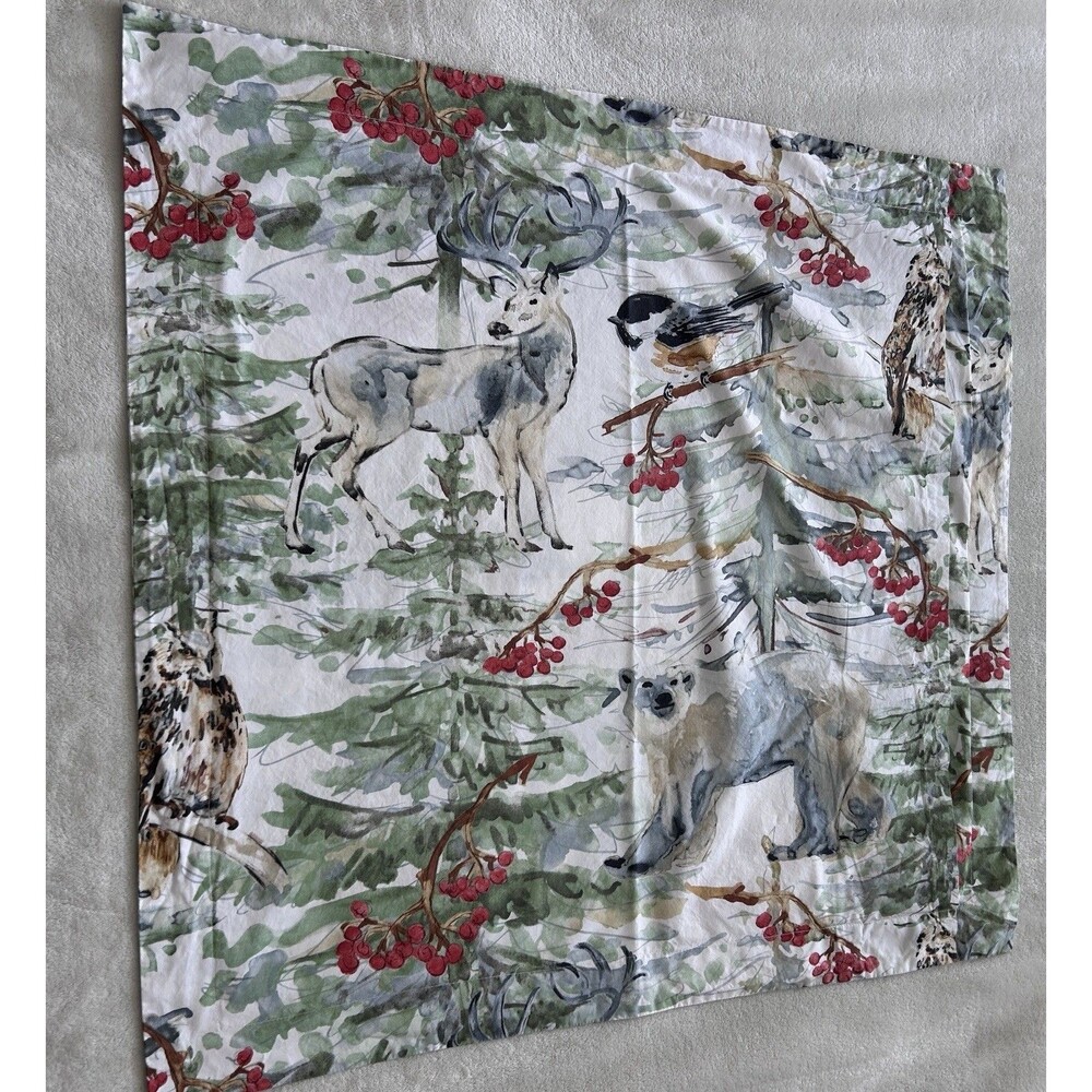 Pottery Barn Winter Forest Oversized Euro Pillow Sham Watercolor Woodland Deer - Picture 4 of 5